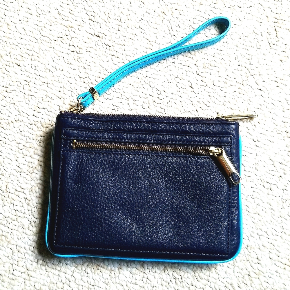 Talbots Navy/Turquoise Pebble Leather Wristlet.